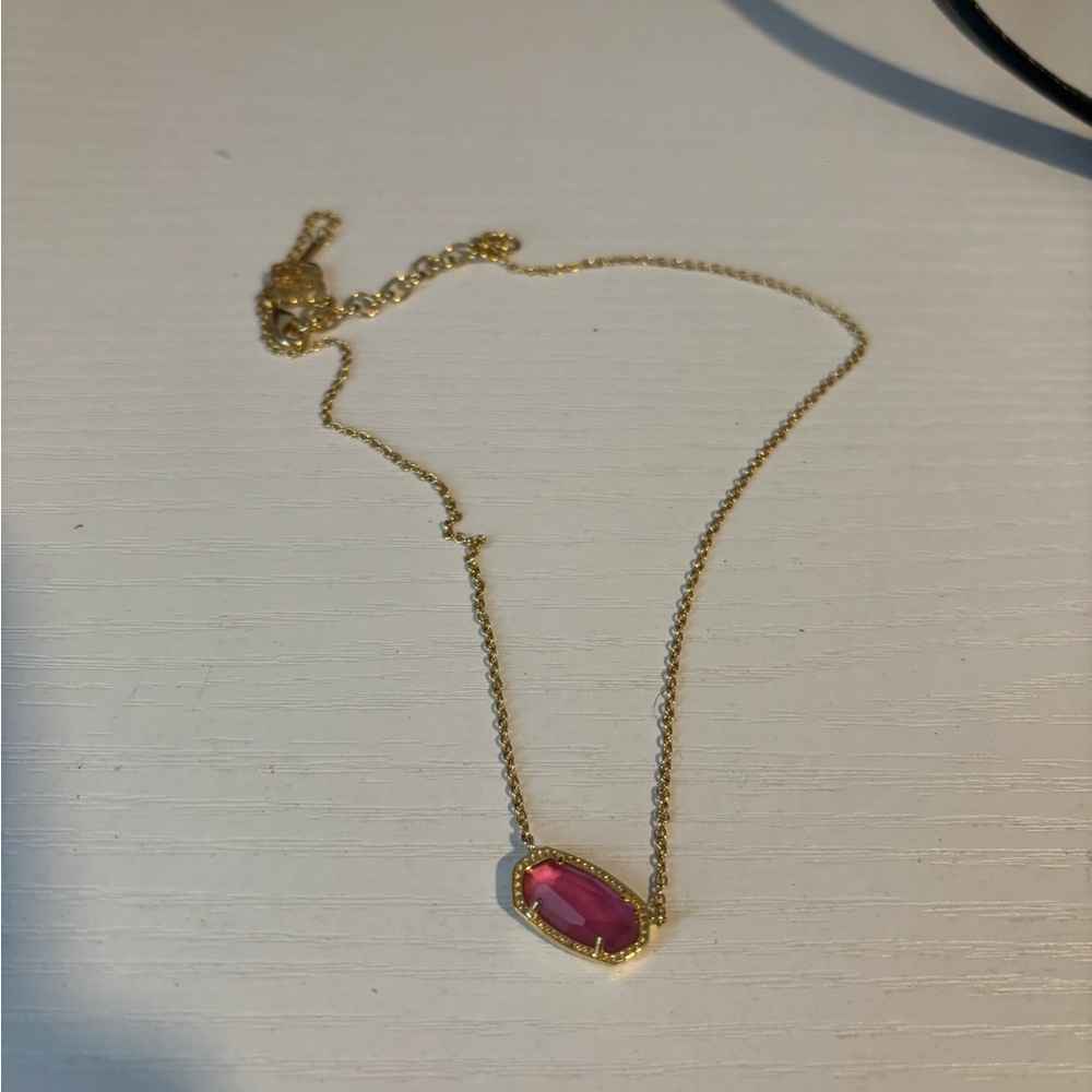 Kendra Scott Gold Necklace with Pink Faceted Pendant